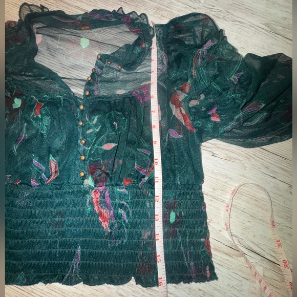 Free People Time For Shine Sheer Floral Ruffle long Sleeve Crop Top XS - Picture 8 of 14